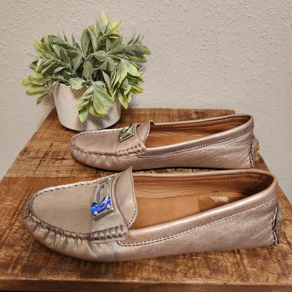 Coach Size 6.5 Napoleon Gold Metallic Driving Loafers - Picture 4 of 10